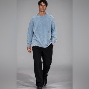 Helmut Lang Sweatshirt Large Blue Custom Dyed Pockets Drop Sleeve Top Perfect